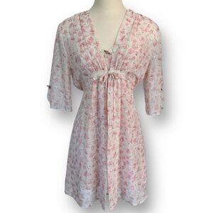 Blush Pink Dainty Floral Negligee Gown and Robe Two-Piece Set